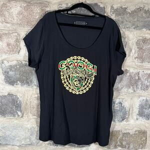 COOGI Women’s Plus 3X Graphic‎ Tee Black Chain Logo Cotton Stretch T-Shirt Y2K